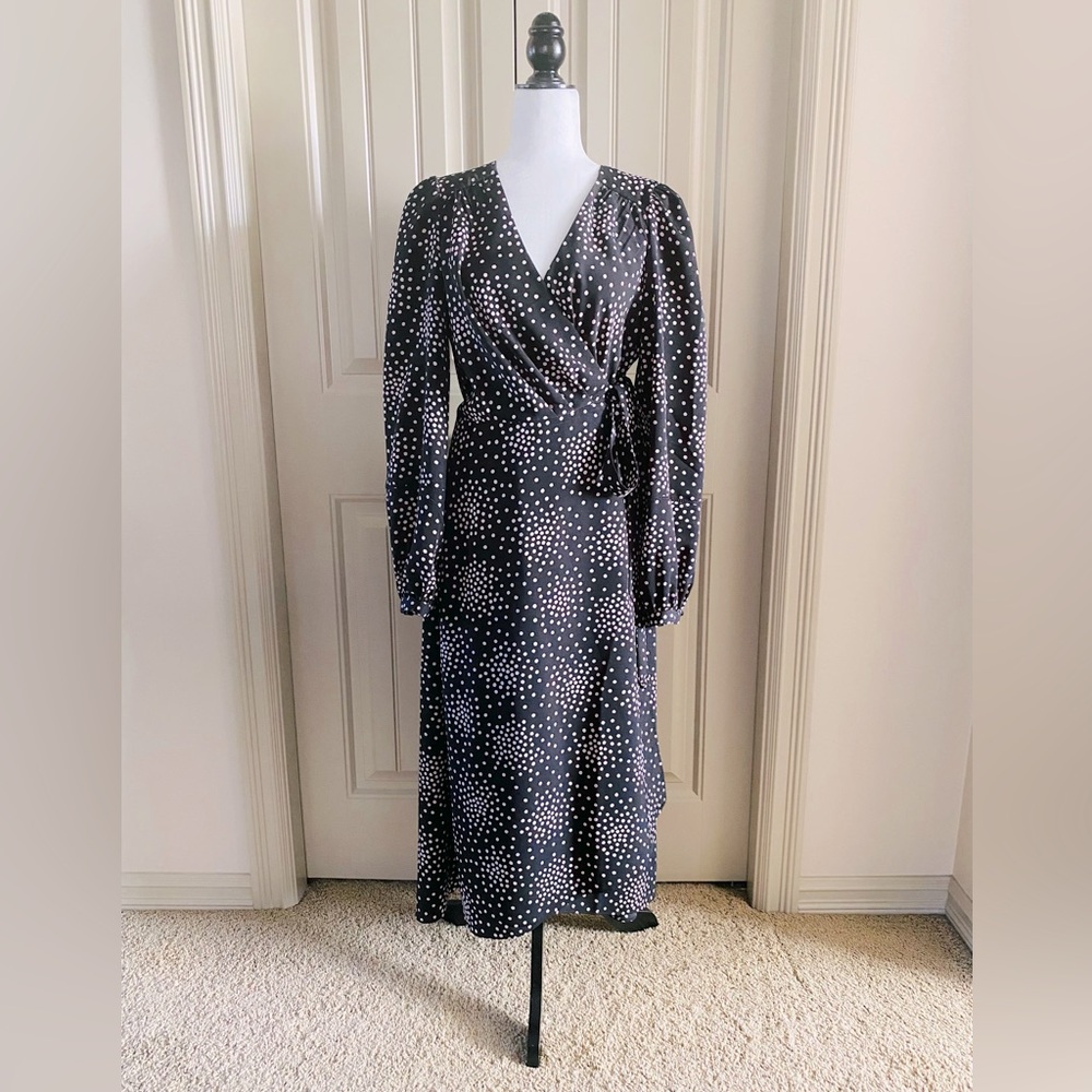Kate Spade New York Black and Pink Festive Confetti Polka Dot Wrap Dress